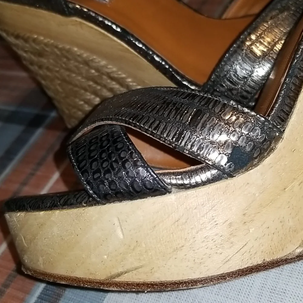 Lanvin Metallic Bronze Brown Espadrille Wedge Sandals